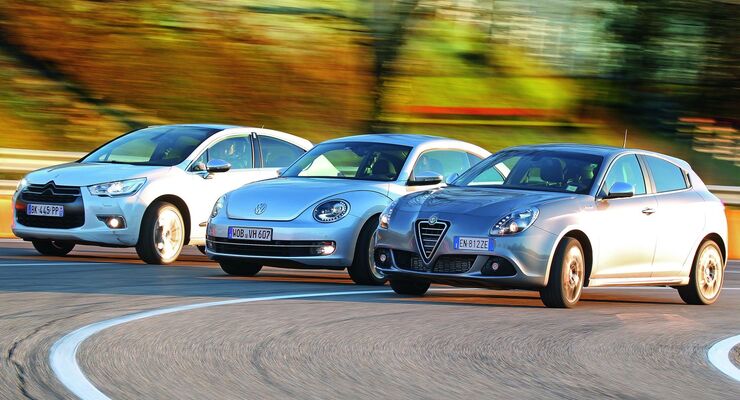 Alfa Romeo Giulietta, Citroen DS4 und VW Beetle
