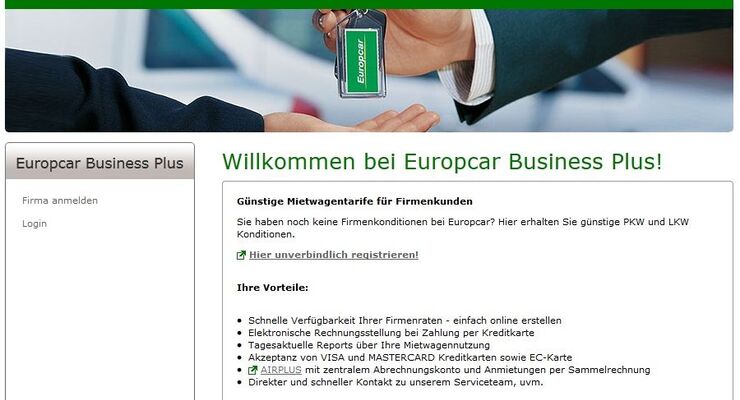 Europcar Business Plus, Screenshot, April 2012