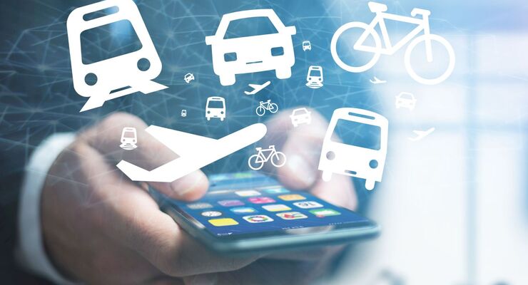 Mobilitätsdienste, vernetzte Mobilität, ÖPNV, Verkehrsmittel, Tablet