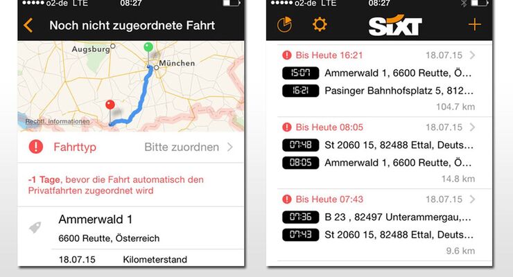 Sixt Leasing App elektronisches Fahrtenbuch Screenshot