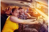 fahrer, firmenwagen, mann, frau, augen, zuhalten, auto, innenraum, 